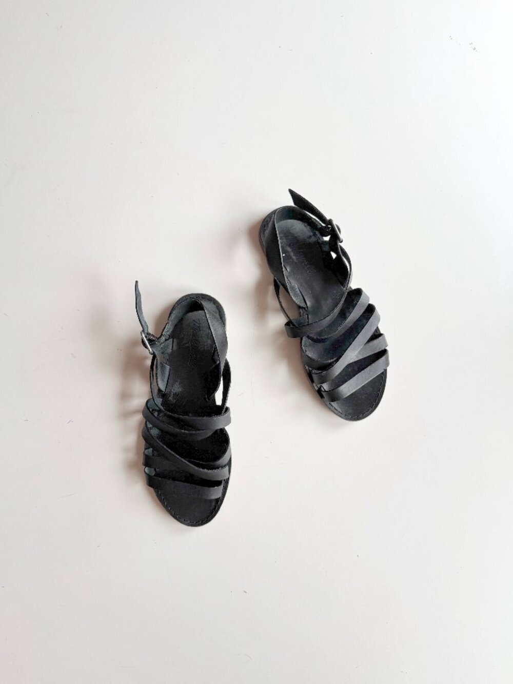MADEWELL Boardwalk Black Leather Multi-Strap Slingback Sandals, Size 6